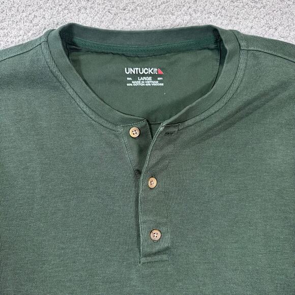 UNTUCKit Henley Sweatshirt Thick USA Men's Large Green Heavyweight Long Sleeves - Picture 3 of 16